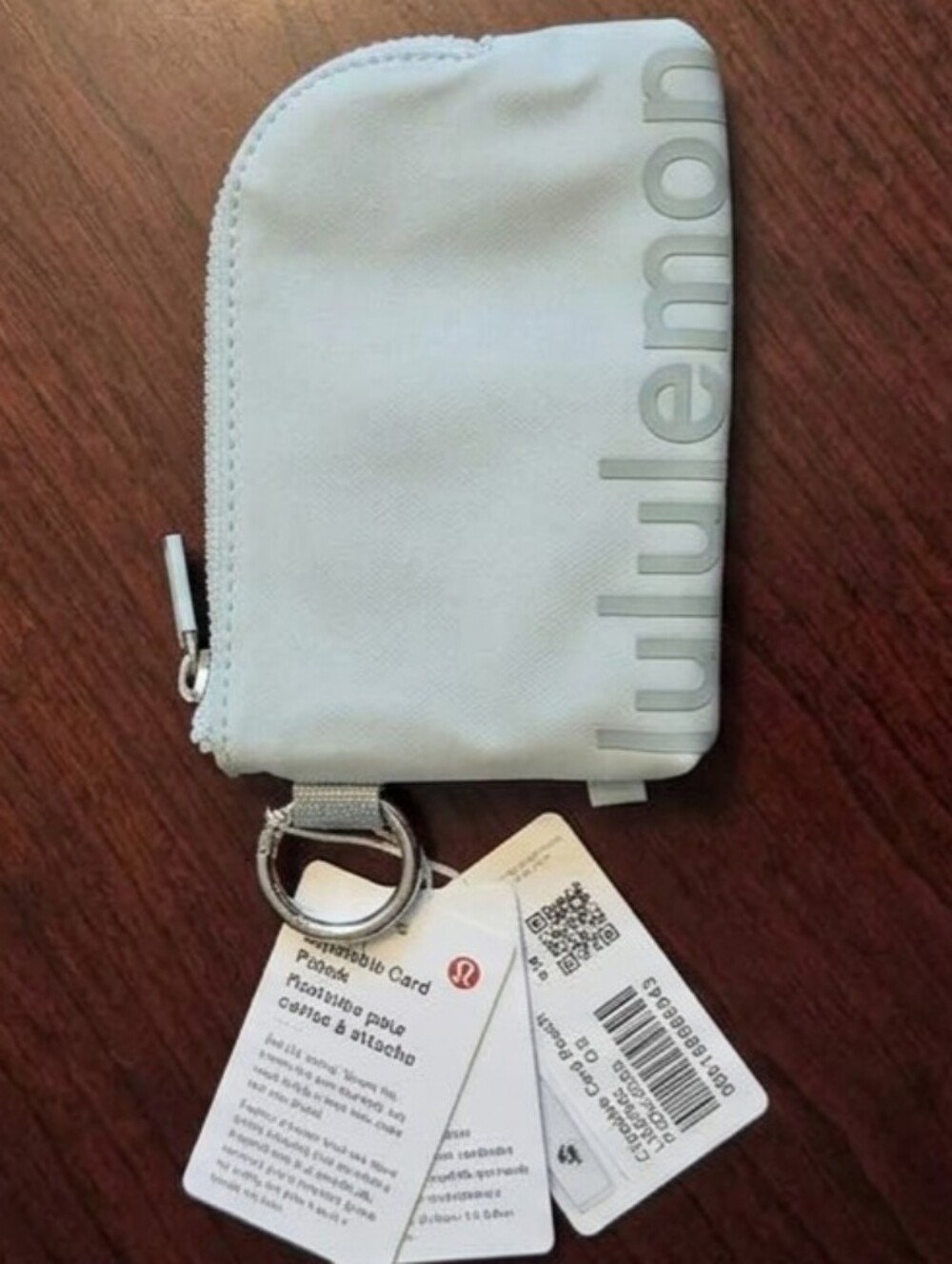 Lululemon Clippable Card Pouch Pelican & Jade Green With Silver Hardware